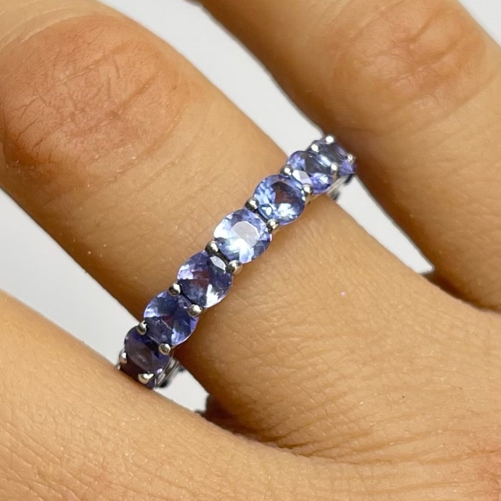 Cushion Cut Tanzanite Eternity
Band Ring, Sterling Silver